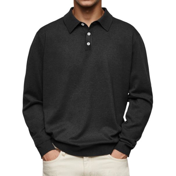 Slim Fit Poloshirt für Herren mit V-Ausschnitt und langen Ärmeln – Stretch-Baumwollmischung, atmungsaktiv und bequem, vielseitiges Casual- und Business-Casual-Oberteil_voghion.com