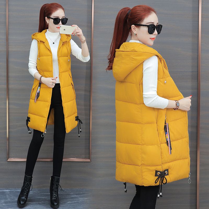 Gilet lungo da donna in cotone slim plus size con cappuccio nuova moda autunno e inverno_voghion.com