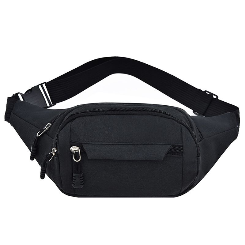 Hüfttasche mit großem Fassungsvermögen und mehreren Taschen, glatter Reißverschluss, schwarz, wasserdicht, für Reisen und Einkaufen_voghion.com