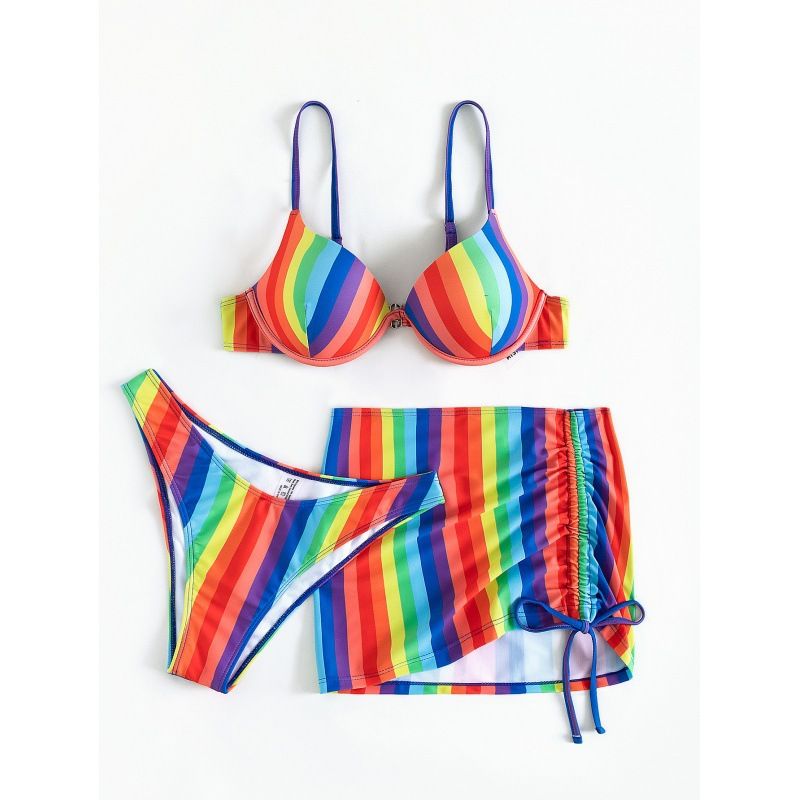 Women's Clothing Women's Sexy Striped Beach Bikini Bikini Three Piece Women's Swimsuit_voghion.com