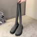 Stivali sopra il ginocchio da donna, lunghi elastici con tacco spesso, nuovi stivali in maglia autunnali e invernali 2023, stile coreano_voghion.com