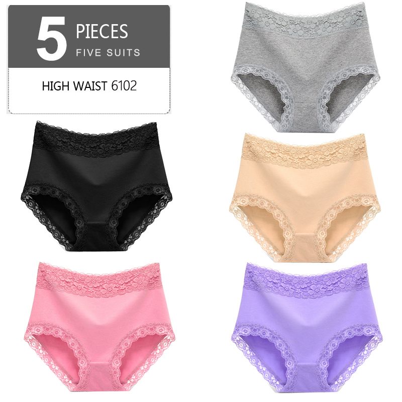 5Pcs Women's Underwear High Waist Panties Soft Cotton Seamless Sexy Lace Women Comfort Body Shaper Female Breathable_voghion.com