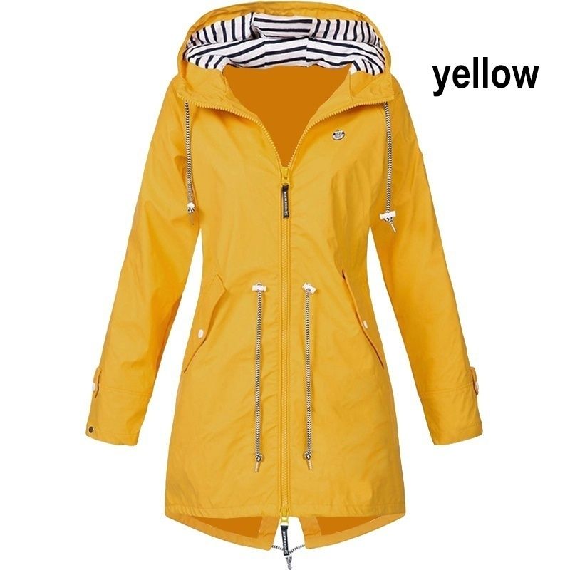 Women's Fashion Hooded Outdoors Zipper Windproof Trench Coats Casual Waterproof Drawstring Rain Jackets Mountaineeri_voghion.com