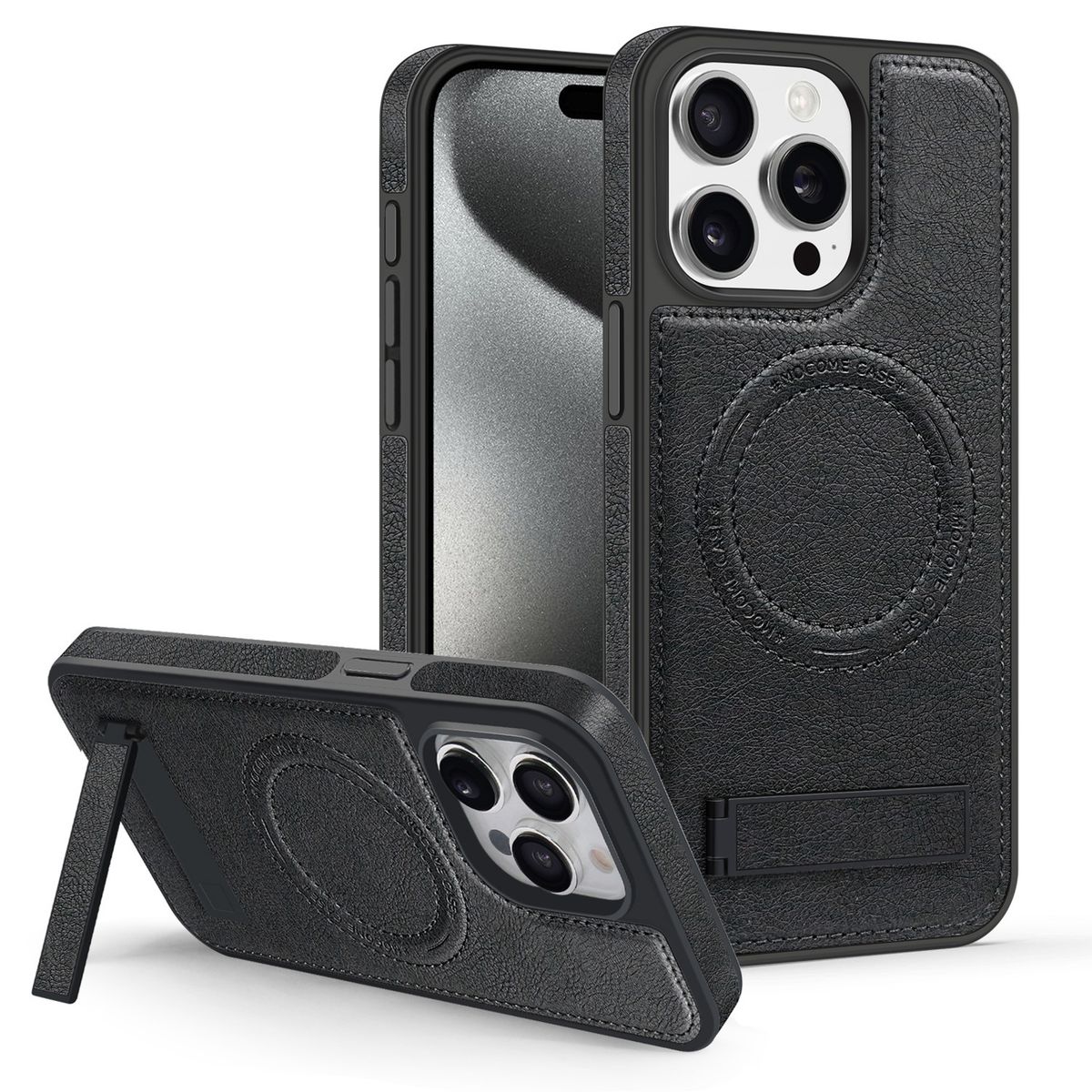 Magnetic Leather Stand Case For IPhone 16/15 Pro Max - Crystal Shield Protective Cover With Kickstand (Compatible With IPhone 14/15 Series)_voghion.com