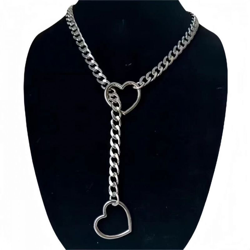Collier unisexe en acier titane, motif géométrique en forme de cœur, simple et polyvalent, style urbain, tendance 2024_voghion.com