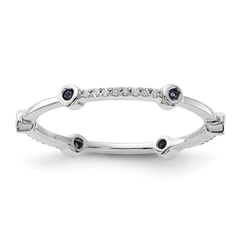 Sterling Silver Stack Expressions Polished Created Sapphire & Diamond Ring_voghion.com