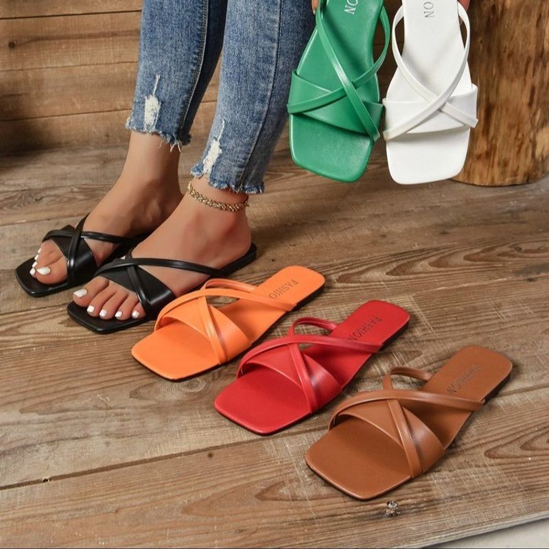 Damenschuhe Große Damenmode Hausschuhe Frühling und Sommer Neue Damen One Line Flache Unterseite Atmungsaktive Sandalen_voghion.com