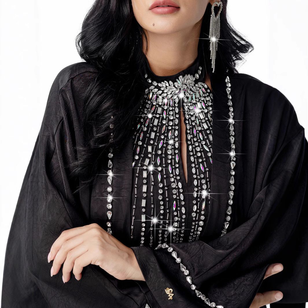 Damenbekleidung Kaftan Mode Handgenähter Diamantkleidrock_voghion.com