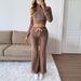 Women's Cropped Track Set - Ribbed Velvet Lounge Two-Piece For Streetwear Style (Mocha, S-XL)_voghion.com