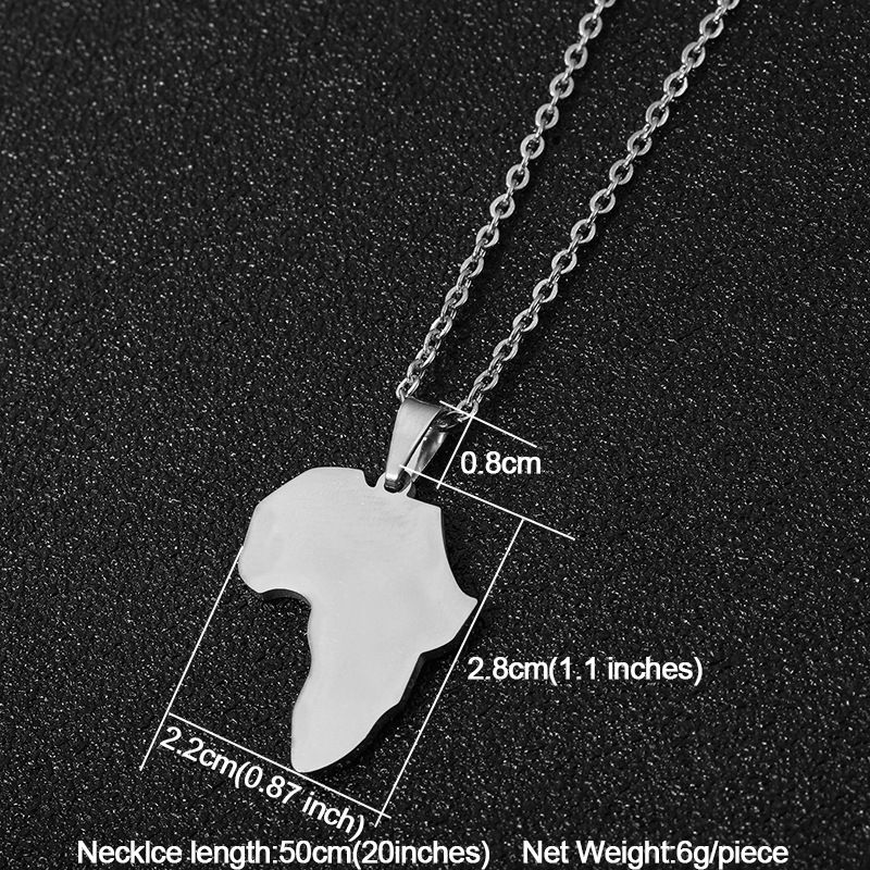 collana in titanio e acciaio liscio oro a forma di mappa africana per uomo e donna, collana grande e piccola per coppia_voghion.com