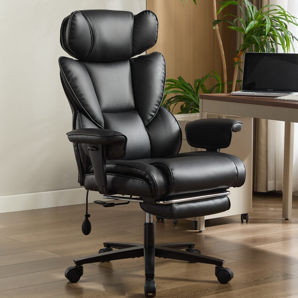 Office Chair With Foot Rest And Waist Lumber Support, Ergonomic Gaming Chair With Adjustable Height Headrest, High-Back Leather Reclining Chair For_voghion.com