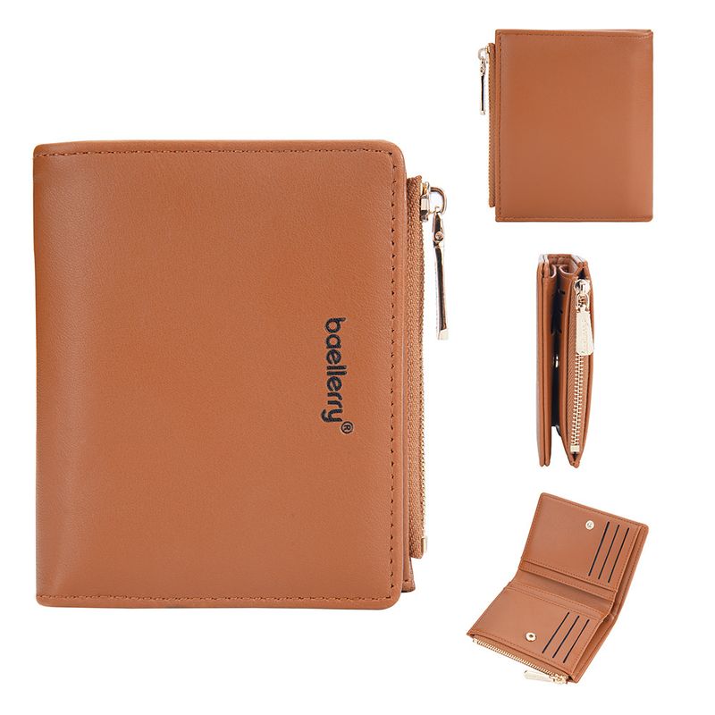 Portefeuille femme court Baellerry couleur unie fermeture éclair boucle porte monnaie mode Simple porte-carte portefeuille femme_voghion.com