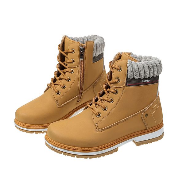 Women's Chunky Sole Ankle Boots Waterproof PU Leather Round Toe Lace-Up Combat Boots For Women Size 42_voghion.com