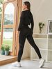 Sporty Color Block Mesh 2pcs Set, Drawstring Hooded Cropped Sweatshirt + Women's 2-Ply Leggings_voghion.com