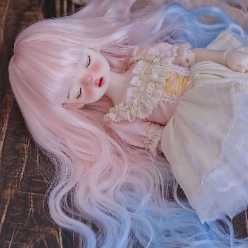 Parrucca da bambola carina dei cartoni animati, parrucca in seta ad alta temperatura con frangia Qi a 6 punti, parrucca da donna in lana con cambio graduale rosa e blu per abiti da donna._voghion.com