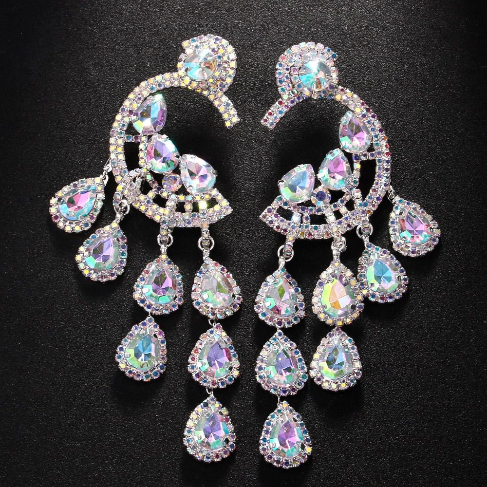 Orecchini unici con nappe a goccia d'acqua, pendenti con strass esagerati, accessori da mascherata per donna_voghion.com