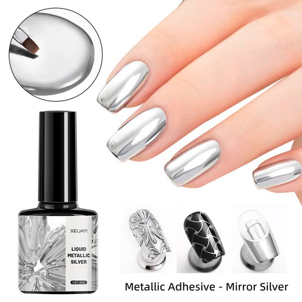 Nails Art & Tools Vernis à ongles métallisé brillant argenté à colle bord super flash miroir argenté modèle spécial_voghion.com