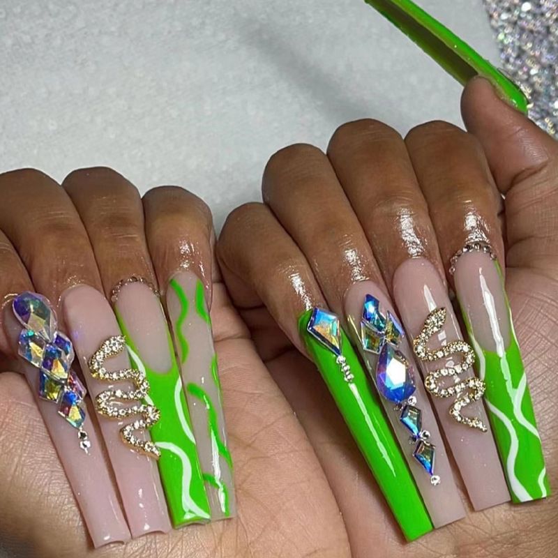 24 stuks paars verloop N set met geleilijm lang ballet nep N met strass valse N volledige dekking druk op_voghion.com