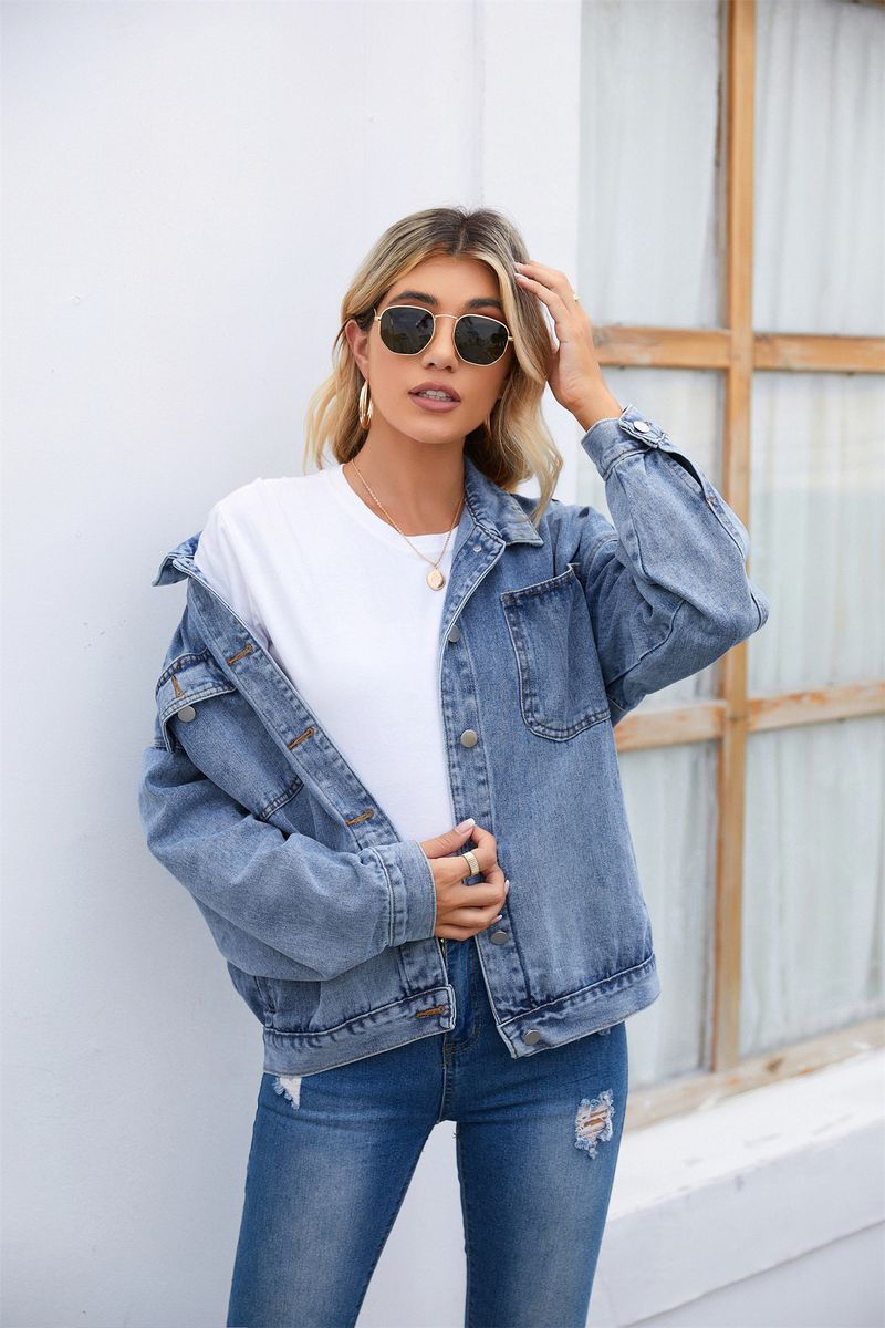 Jachetă din denim spălată retro pentru femei_voghion.com