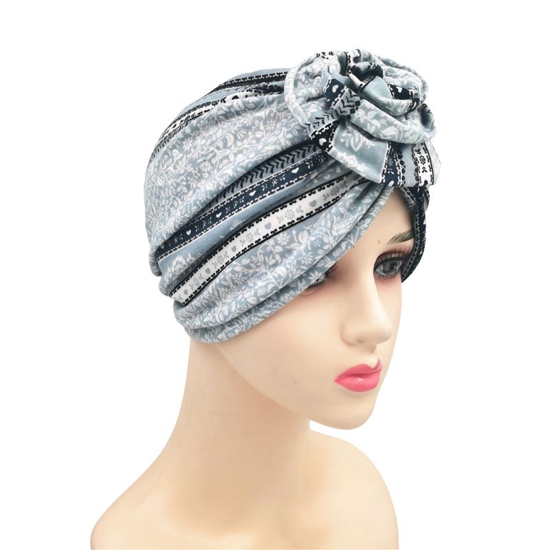Flower Knot Ethnic Style New Elastic Cotton Printed Chemotherapy Headband Hat_voghion.com