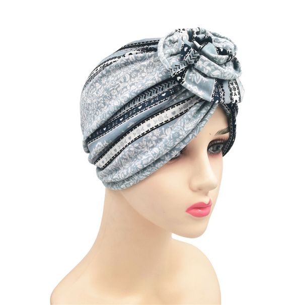 Flower Knot Ethnic Style New Elastic Cotton Printed Chemotherapy Headband Hat_voghion.com