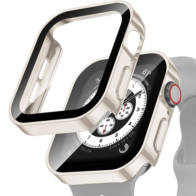 Härdat glas+fodral för Apple Watch-band 44 mm 40 mm PC Rakkant skärmskyddsskydd iWatch series 8 7 6 5 4 se 41 mm 45 mm_voghion.com