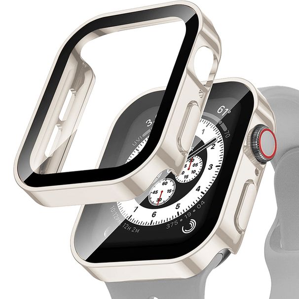 Härdat glas+fodral för Apple Watch-band 44 mm 40 mm PC Rakkant skärmskyddsskydd iWatch series 8 7 6 5 4 se 41 mm 45 mm_voghion.com