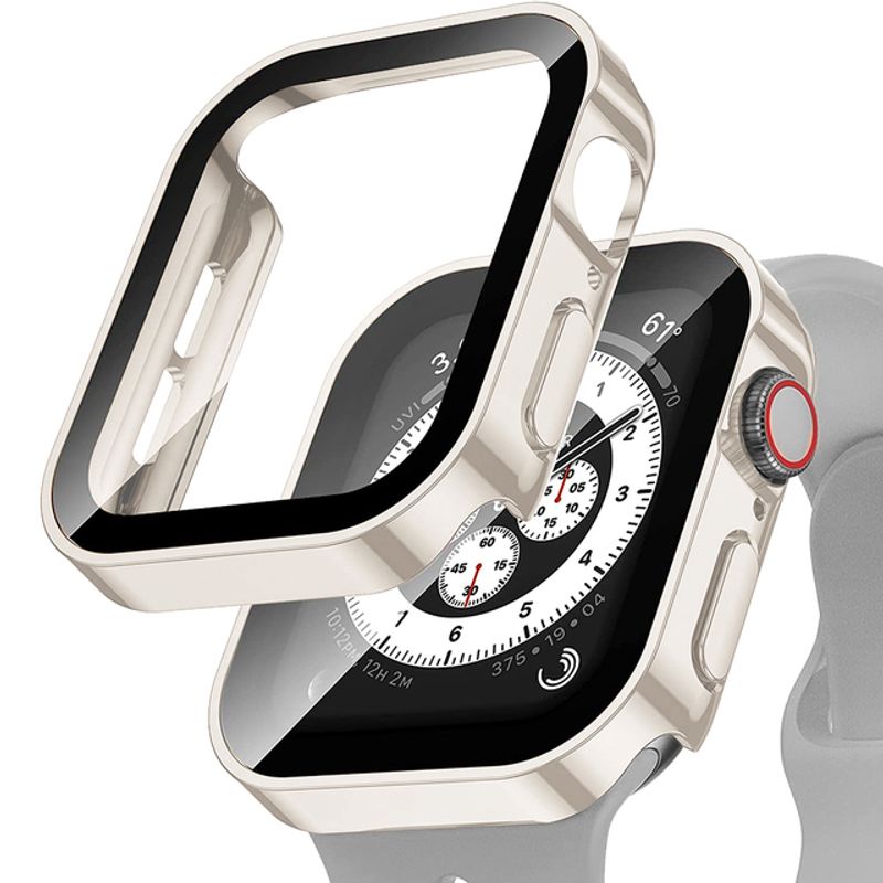 Tempered Glass+Case For Apple Watch band 44 mm 40mm PC Straight Edge Screen Protector cover iWatch series 8 7 6 5 4 se 41mm 45mm_voghion.com