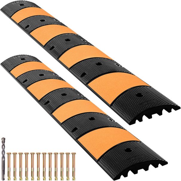 VEVOR Rubber Speed Bump, 2 Pack 2 Channel Speed Bump Hump, 72.8" Long Modular Speed Bump Rated 22000 LBS Load Capacity, 72.8 X 12.2 X 2.2 Garage Speed Bump For Asphalt Concrete Gravel Driveway-6 FT_voghion.com