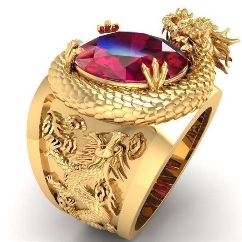 Hecheng Jewelry Carving 3D Stereoscopic Mighty Dragon Finger Wind Ring_voghion.com