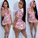 Printed Hooded Zip-Up Top & Fitted Shorts Set - Casual Streetwear Two-Piece For Women_voghion.com