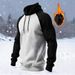Men's Retro American Style Pullover Hoodie With Color Block Design, Fleece Lined, Relaxed Fit, Long Sleeve, Zipper Front, Casual Streetwear For Winter_voghion.com