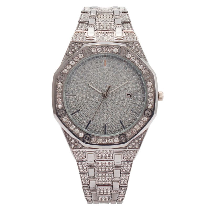 Fashion Octagonal Inlaid Full Diamond Calendar Women's Watch Female Model Wristwatch_voghion.com