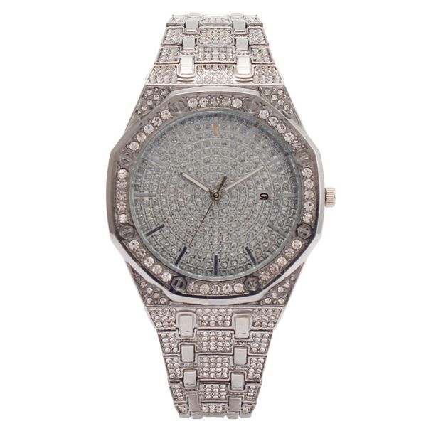 Fashion Octagonal Inlaid Full Diamond Calendar Women's Watch Female Model Wristwatch_voghion.com