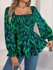 2025 Herbst Winter Casual Rüschen Square Neck Leopard Print Langarm Chiffon Bluse Damenmode_voghion.com