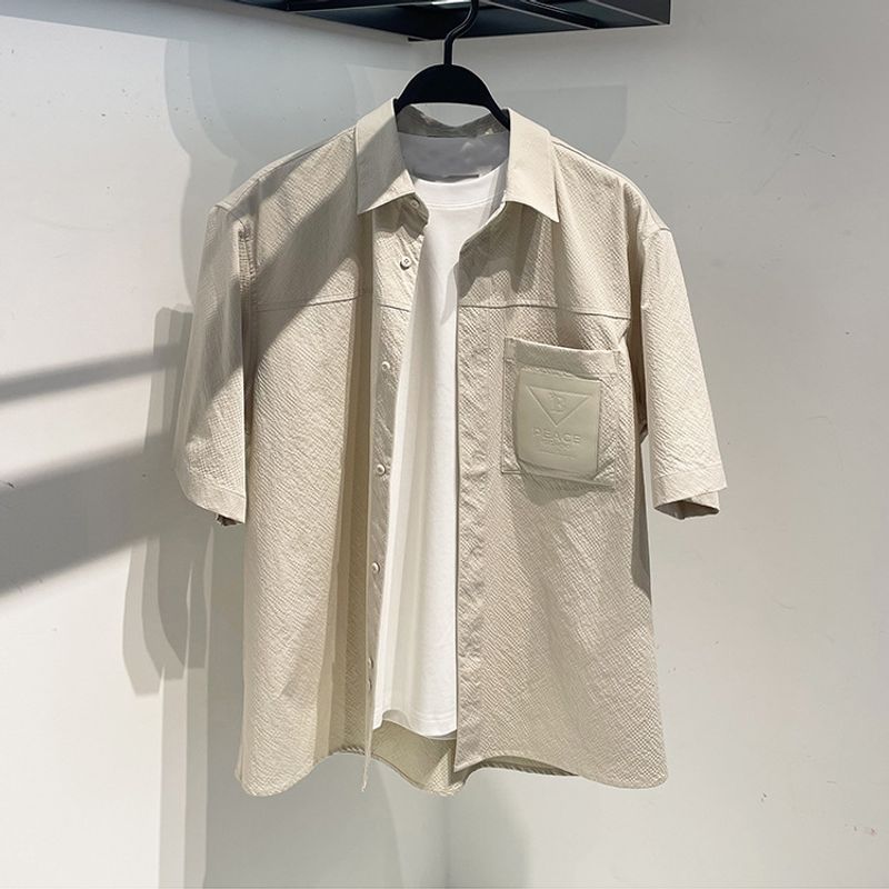 Camisa de manga corta de verano para hombre, marca de moda de alta gama, americana, informal, color caqui, elegante chaqueta de media manga_voghion.com