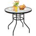 32 Inch Patio Tempered Glass Steel Frame Round Table With Convenient Umbrella Hole_voghion.com