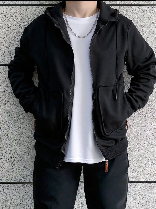 Innovation Multi Pocket Zipper Cardigan Sweatshirt Jacket Men's Loose Large Size Hoodie_voghion.com