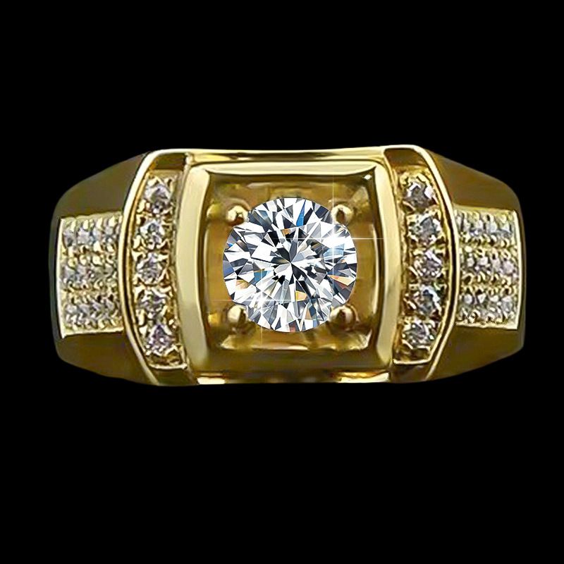 1 Carat Pure Silver D Color Moissanite Dominant Boyfriend Gold Plated Men's Ring_voghion.com