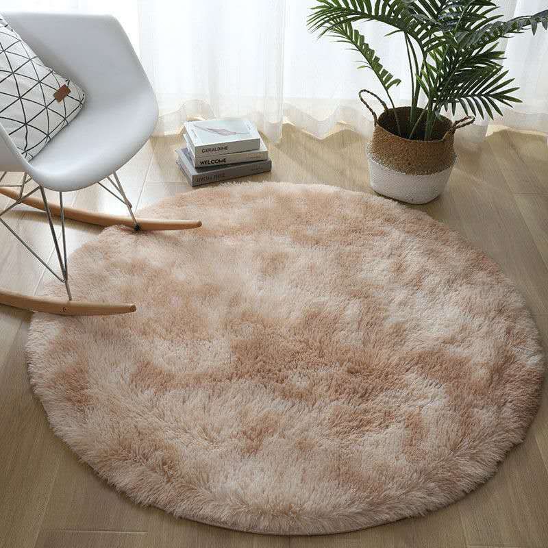Tappeto sospeso con cesto in peluche, tappeto rotondo tie-dye sfumato_voghion.com