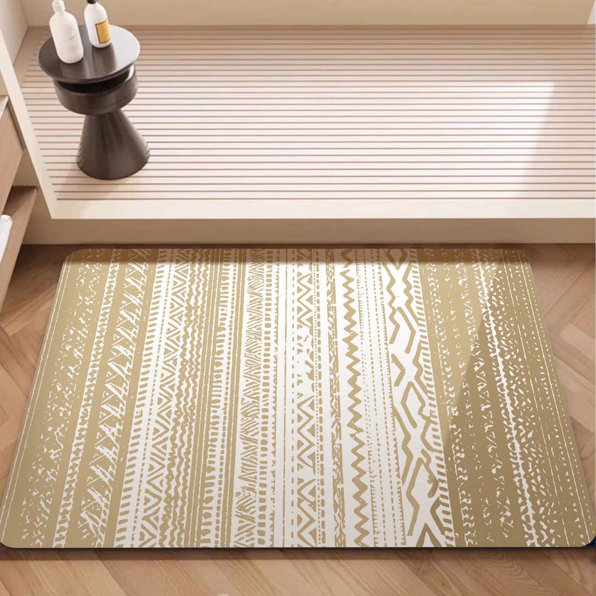 Tapete de banho geométrico nórdico – Tapete de algas de sílica superabsorvente, tapete de banheiro antiderrapante de secagem rápida, tapete de poliéster lavável à máquina para banho/chuveiro_voghion.com