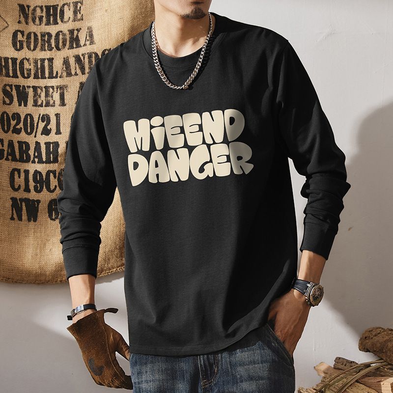 Long sleeved T-shirt pure cotton spring hoodie casual loose fit with white new trend men's base shirt top_voghion.com