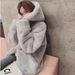Women's Oversized Faux Shearling Coat Winter Hooded Plush Teddy Jacket Fleece-Lined Cozy Outerwear_voghion.com