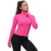 001 Cross-Border European And American Style Ribbed Long Sleeve Stand Collar With Front Zipper, Finger Sleeve, Slim Fit,_voghion.com