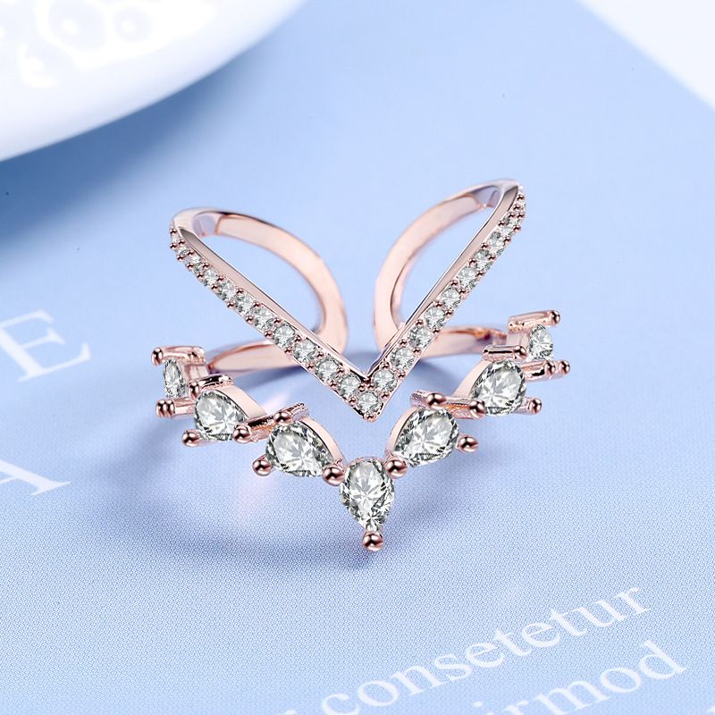 Sterling Venus  Sier Irregular Double Layer Zircon ring For Women anillos Resizable Rings Stylish And Exqu_voghion.com