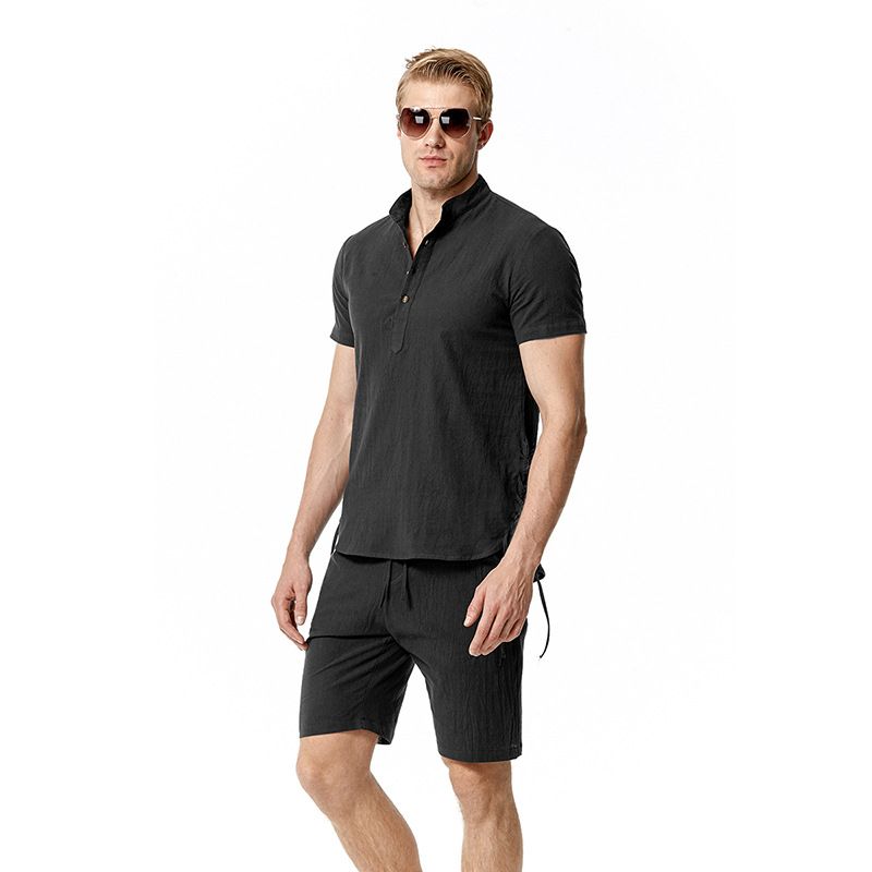 Pantaloncini da uomo a maniche corte in cotone e lino, pantaloni da spiaggia _voghion.com