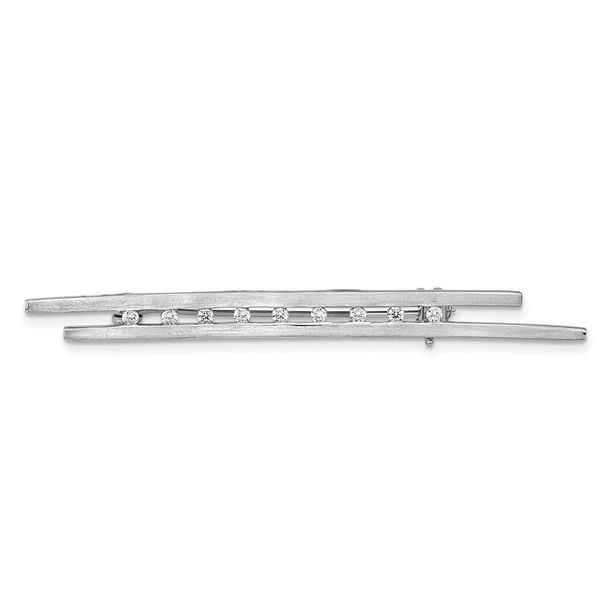 Sterling Silver Rhodium-plated Brushed CZ Bar Pin Brooch_voghion.com