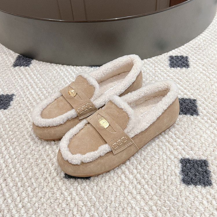 Hoogwaardig echt leer, wol, scoop voor dames, 24 nieuwe modellen met matte lamswollen platte bodem en zachte zool,_voghion.com