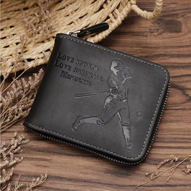 Porte-monnaie à chaîne courte pour homme, nouveau style, motif joueur de baseball en relief, grande capacité, 70 % de réduction_voghion.com