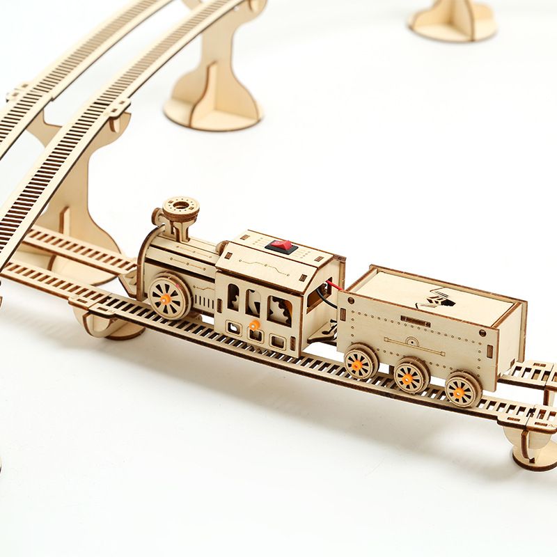 Train électrique piste octogonale 3D puzzle en bois assemblage bricolage jouets créatifs_voghion.com